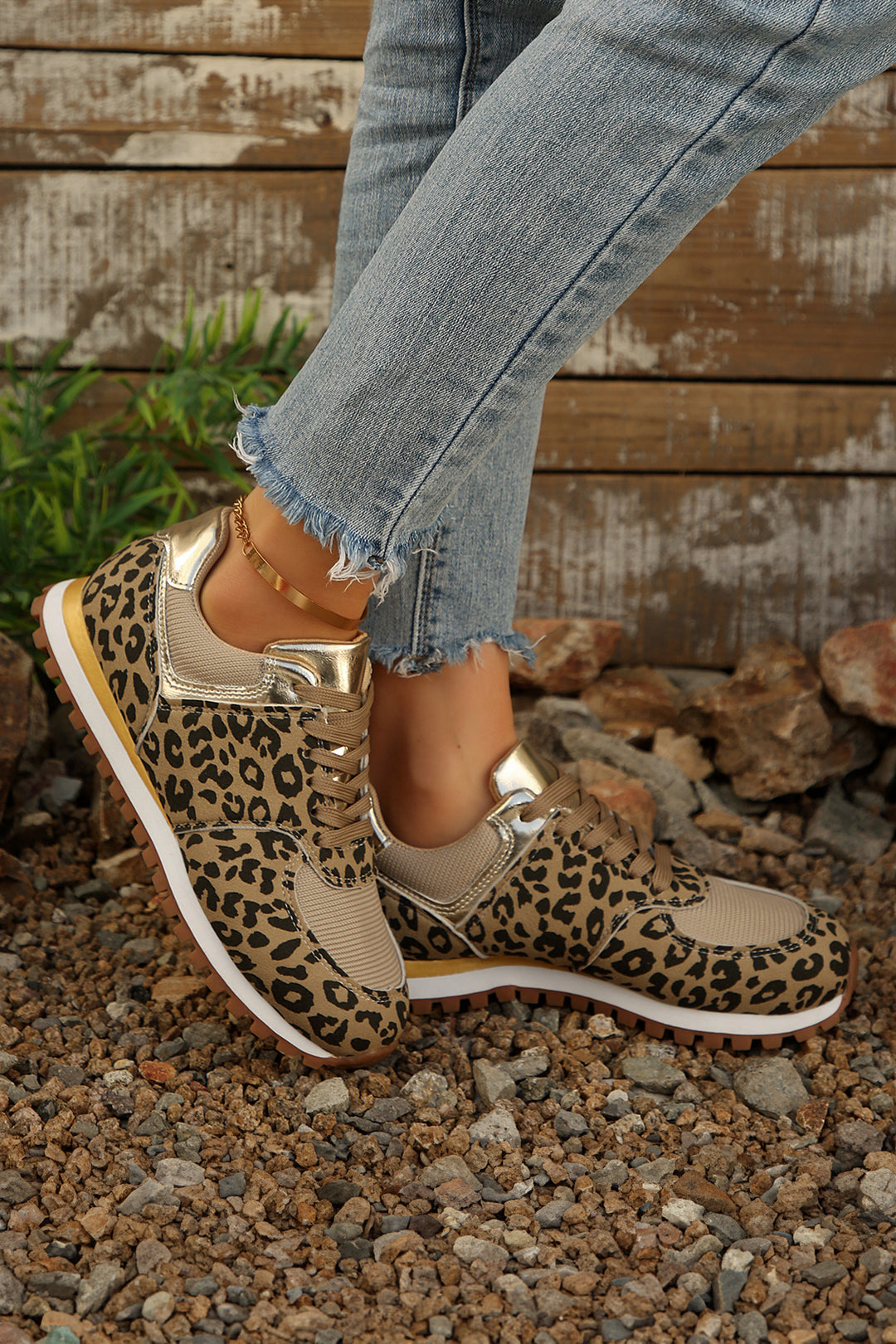Leopard Faux Suede Mixed Patchwork Lace Up Sneakers