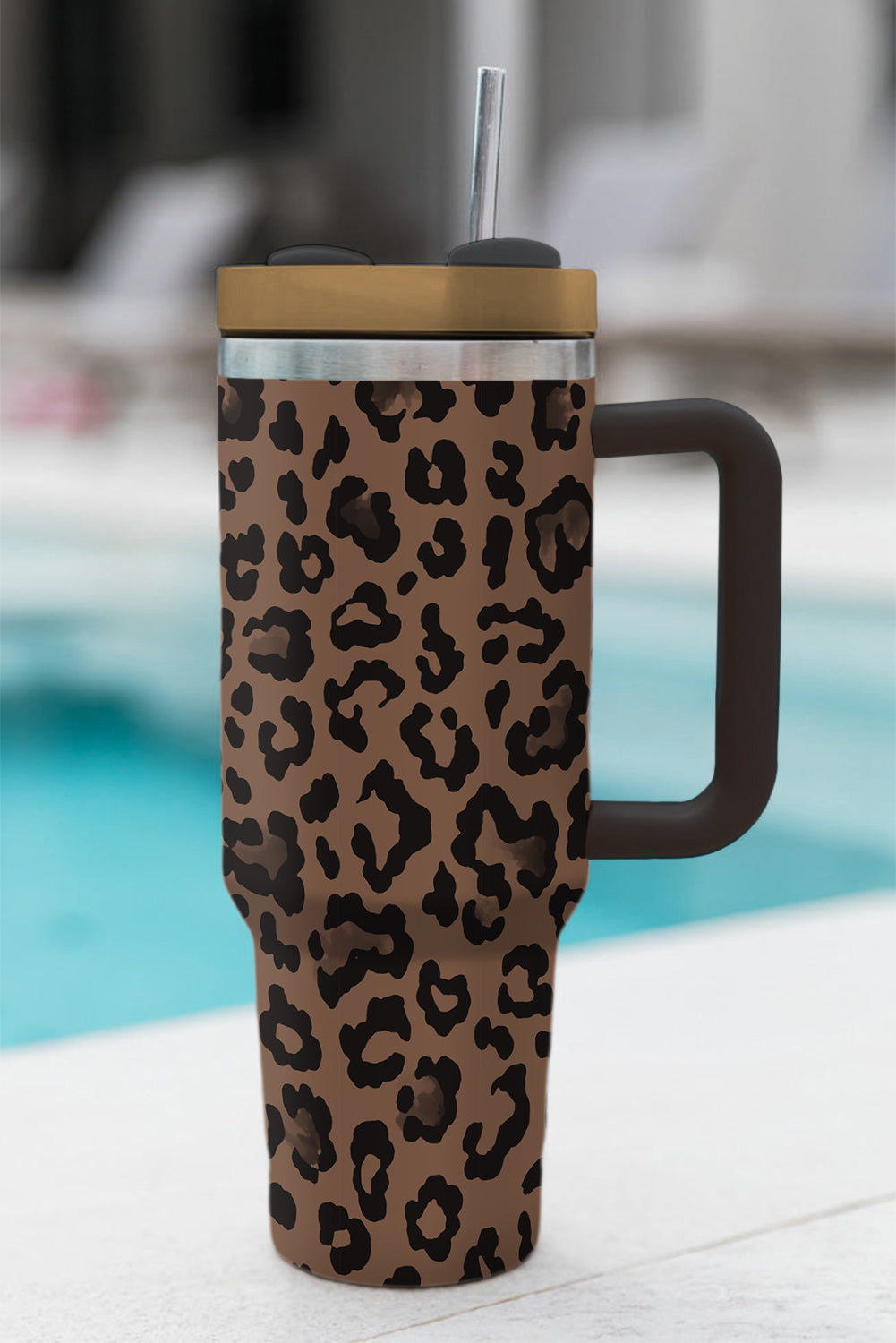 Leopard Print Handle Stainless Steel Large Vacuum Cup 40oz