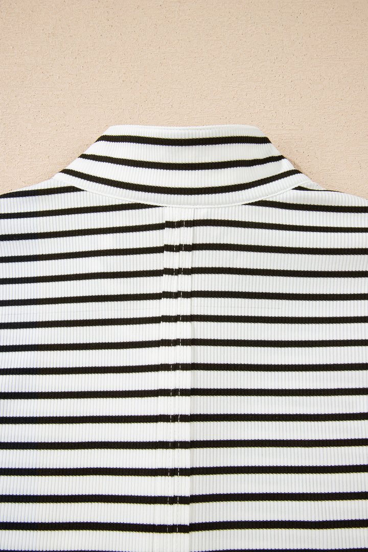 Ribbed Knit Half Button Long Sleeve Slim Top