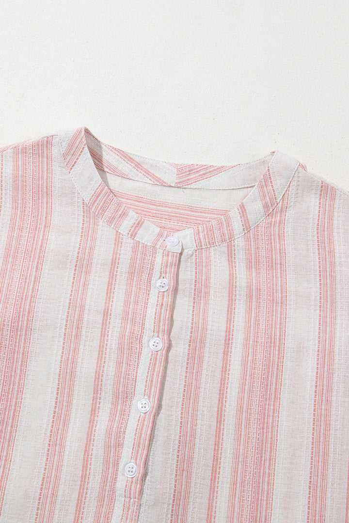Fiery Red Breathable Gauze Half Button Short Sleeve Casual Blouse