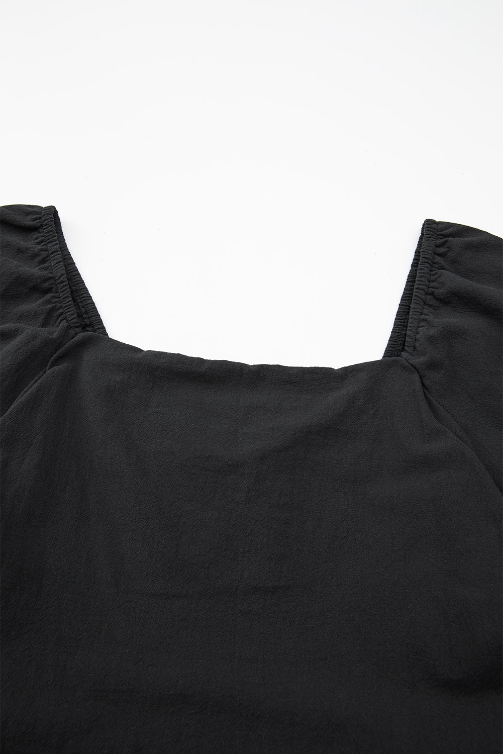 Black Square Neck Ruched Puff Sleeve Romper