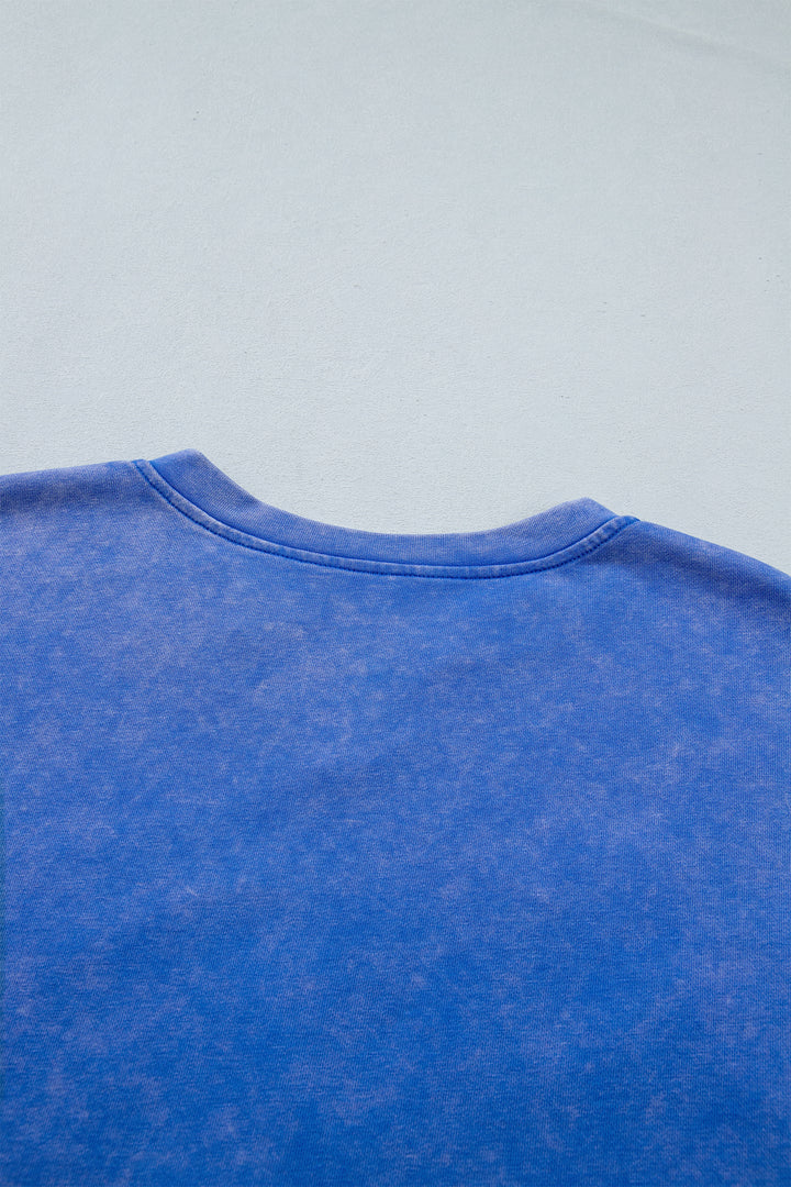 Sky Blue Patriot Star Patched Notched Neck Mineral Washed Tee
