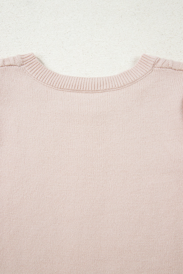 Cable Knit Ruffle Detail Contrast Floral Sleeve Patchwork Sweater