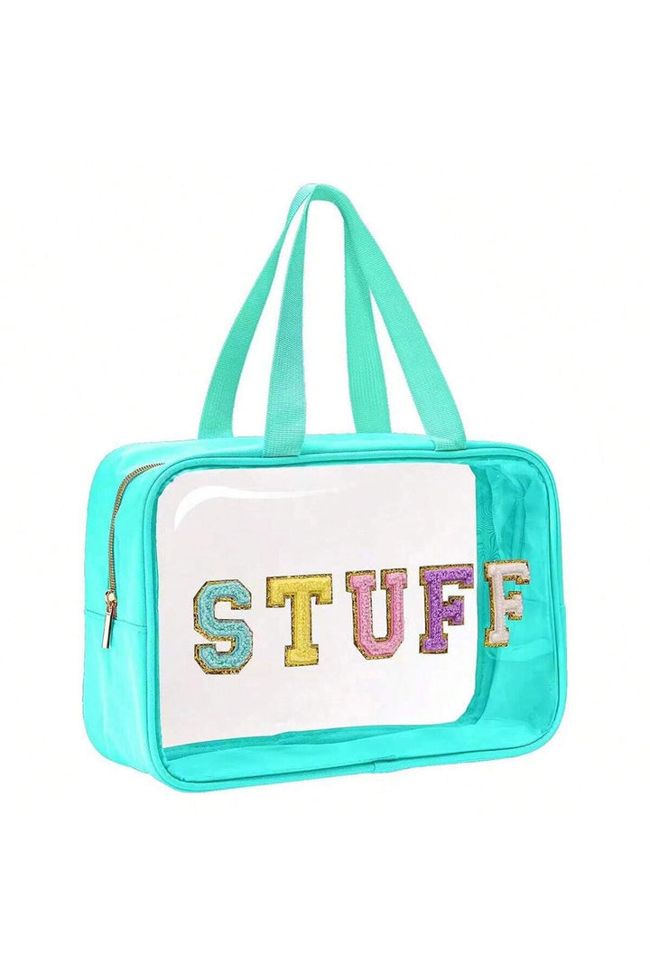 STUFF Glitter Chenille Patched Transparent Makeup Bag