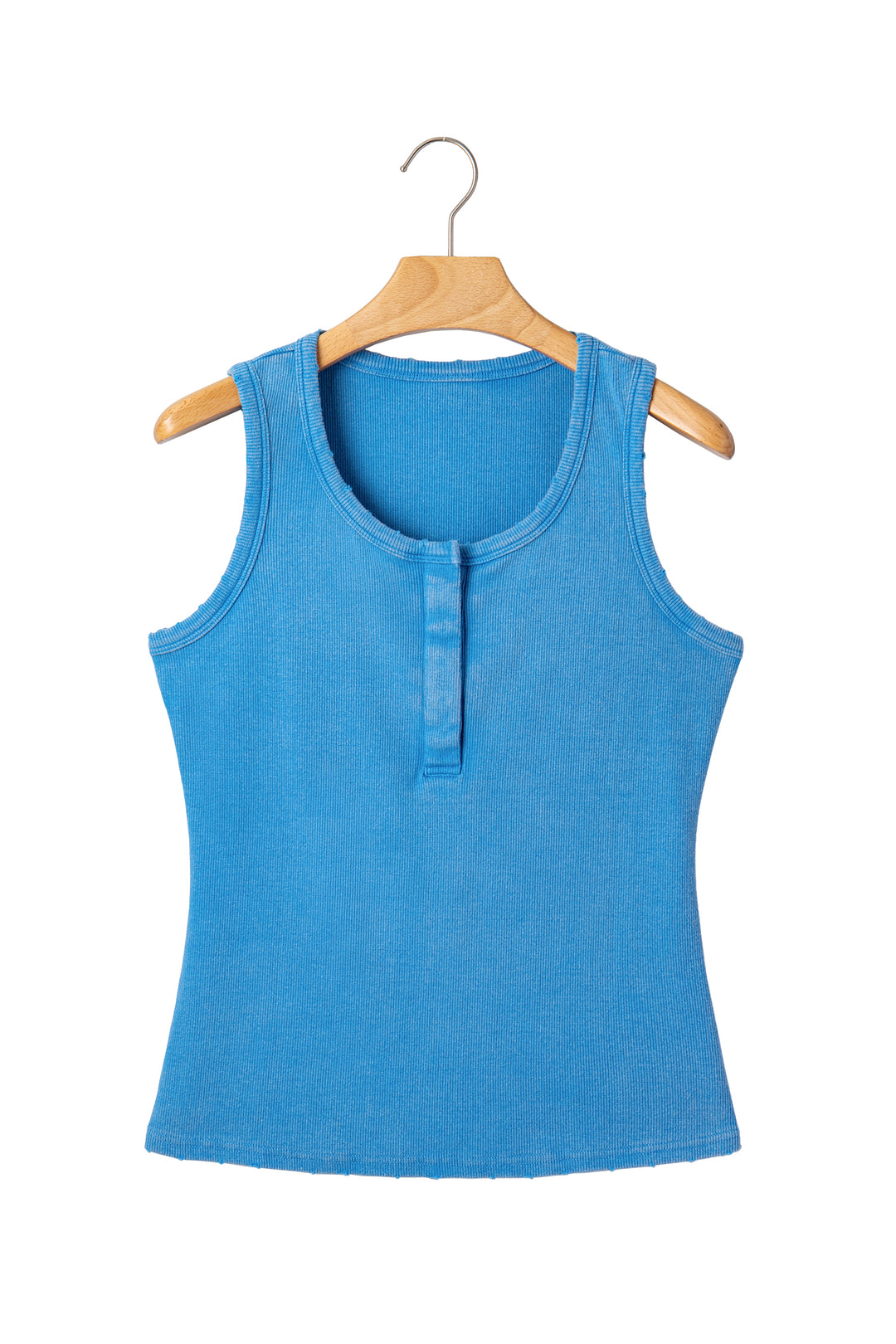 Blue Vintage Distressed Ribbed Mineral Wash Tank Top