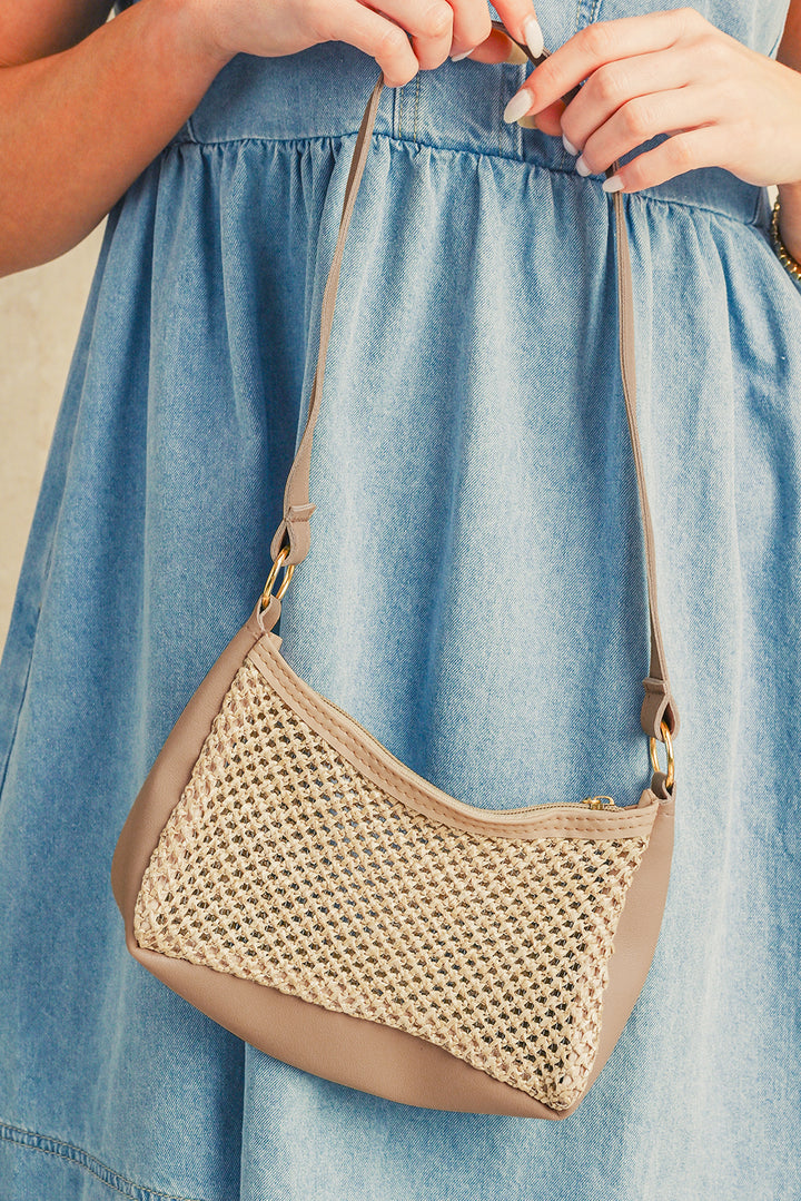 Straw Woven PU Leather Patchwork Shoulder Bag