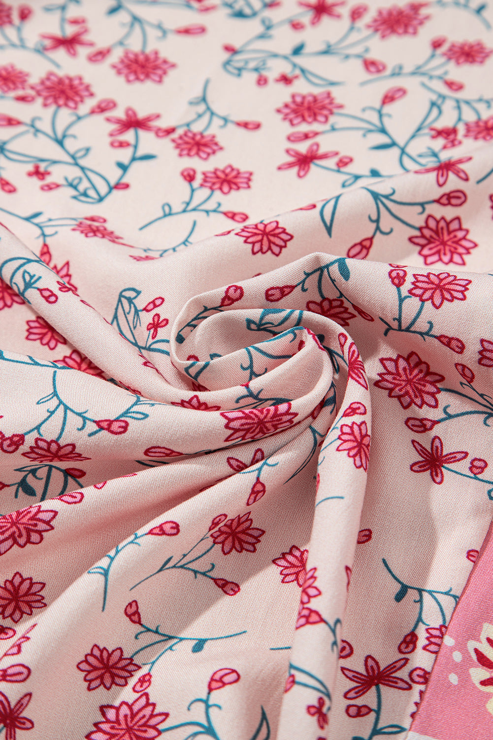 Mixed Floral Printed Puff Sleeve V-Neck Shirt