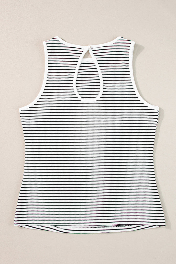 Striped Print Ribbed Knit Sleeveless Top