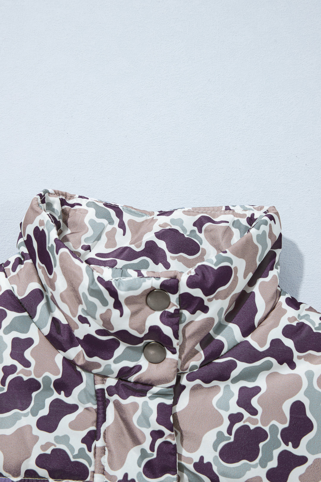 Multicolour Camouflage Puffer Zip-up Stand Neck Sleeveless Vest
