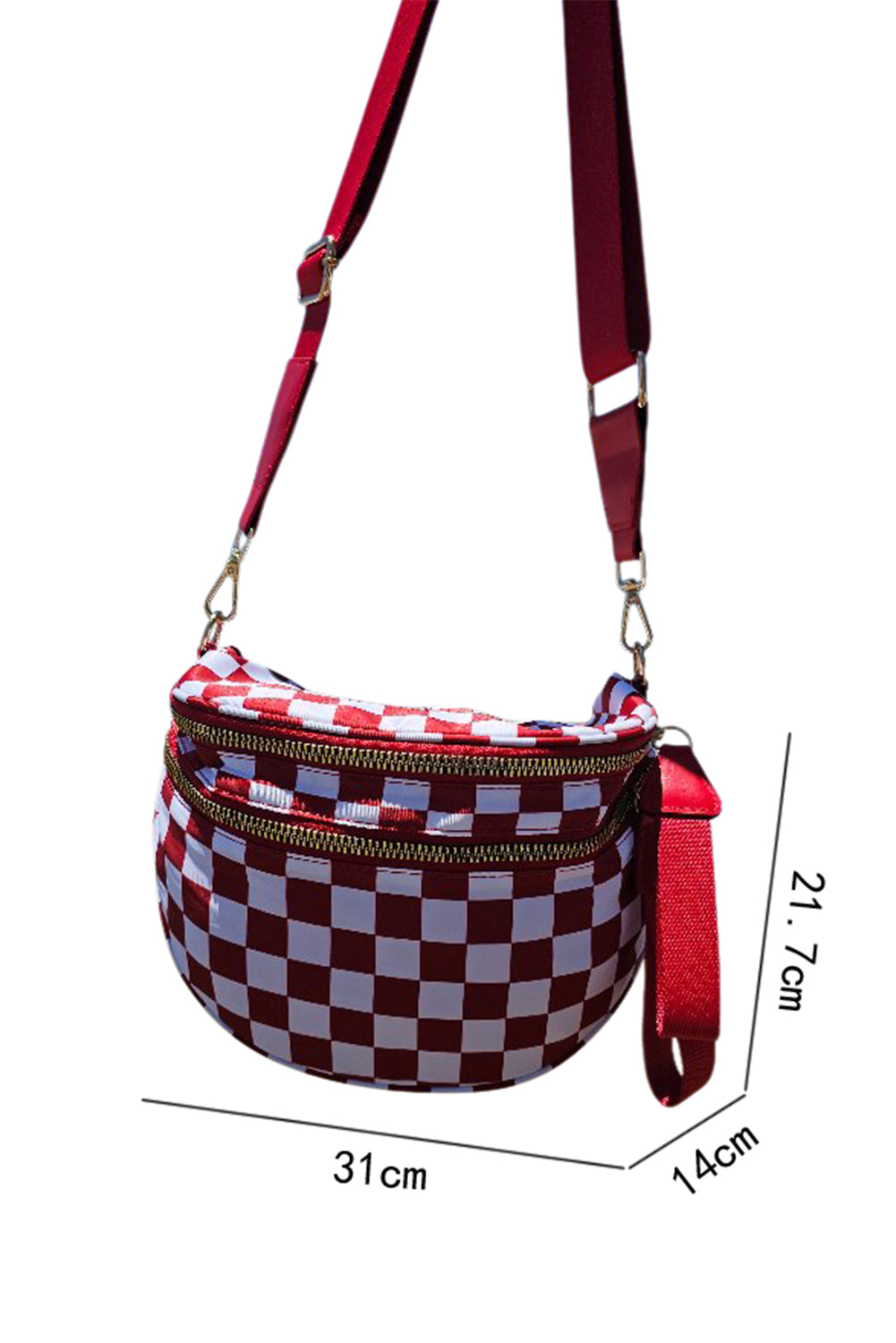 Checkered/Animal Spots Print Wide Strap Large Crossbody Bag