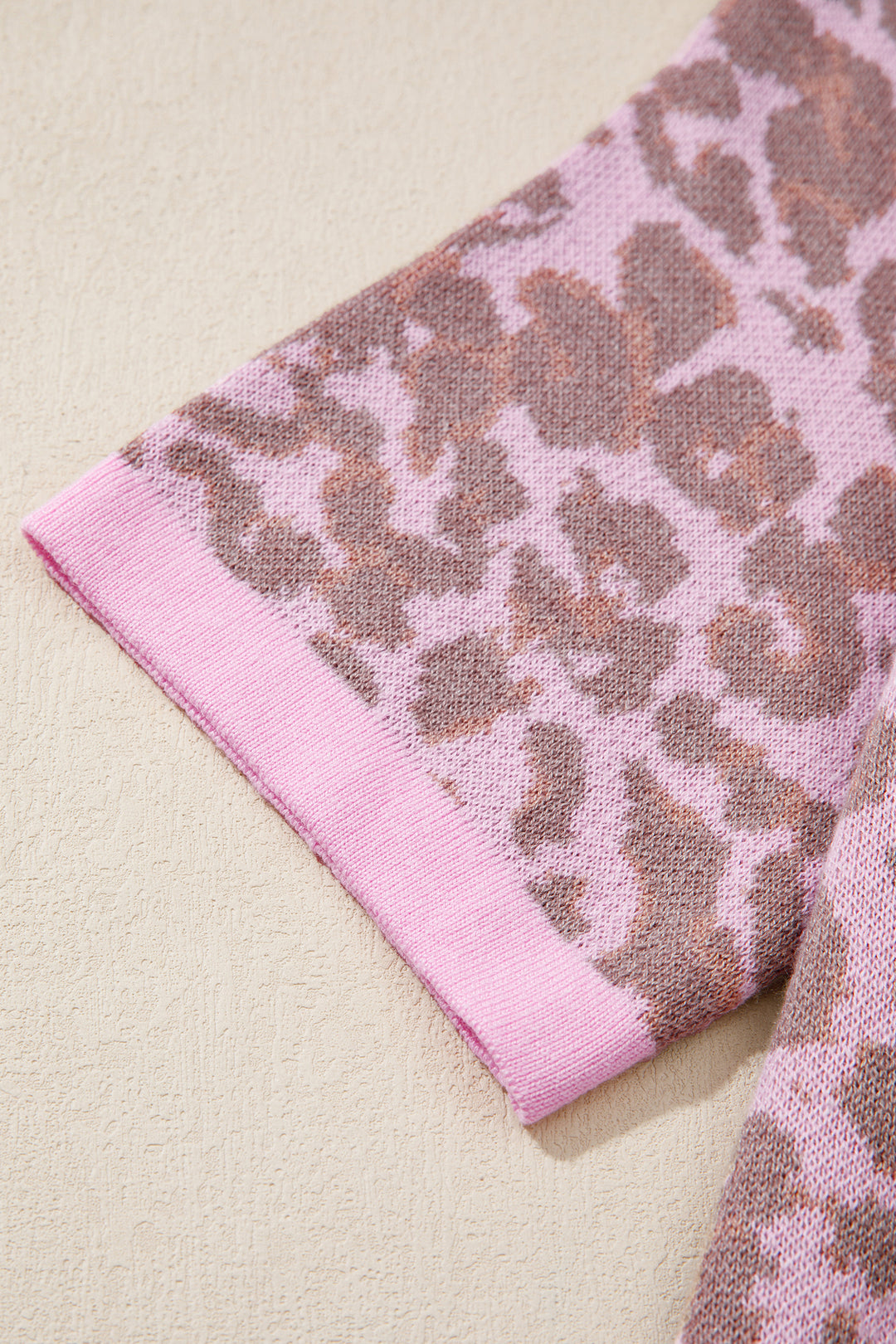 Pink Leopard Button Down Short Sleeve Sweater Cardigan