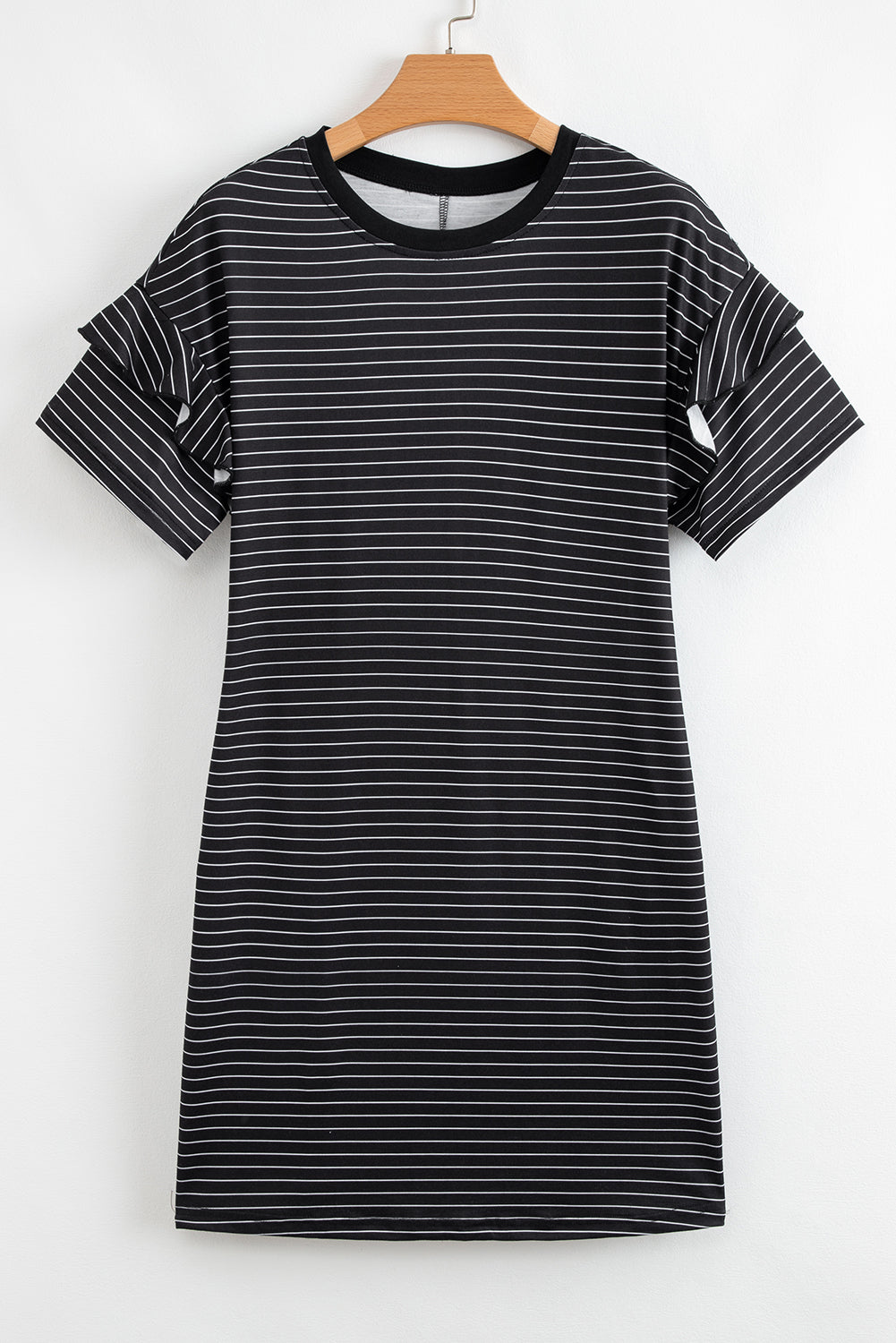 ruffled short sleeve crew neck t shirt shift mini dress 1