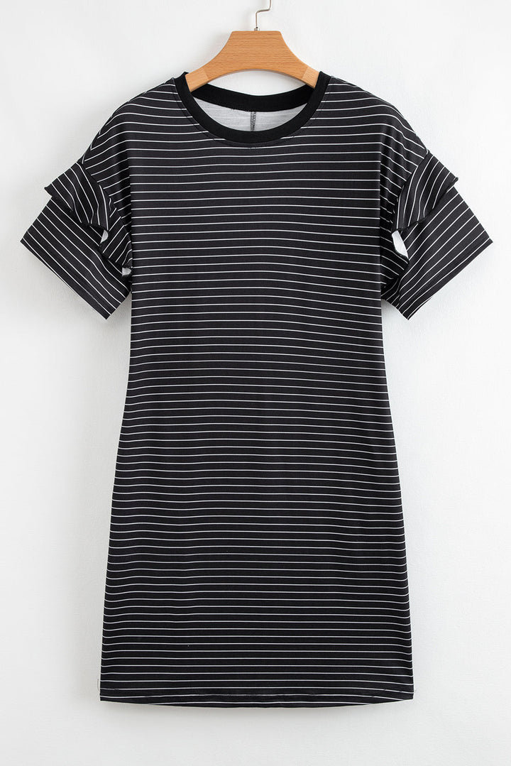 ruffled short sleeve crew neck t shirt shift mini dress 1
