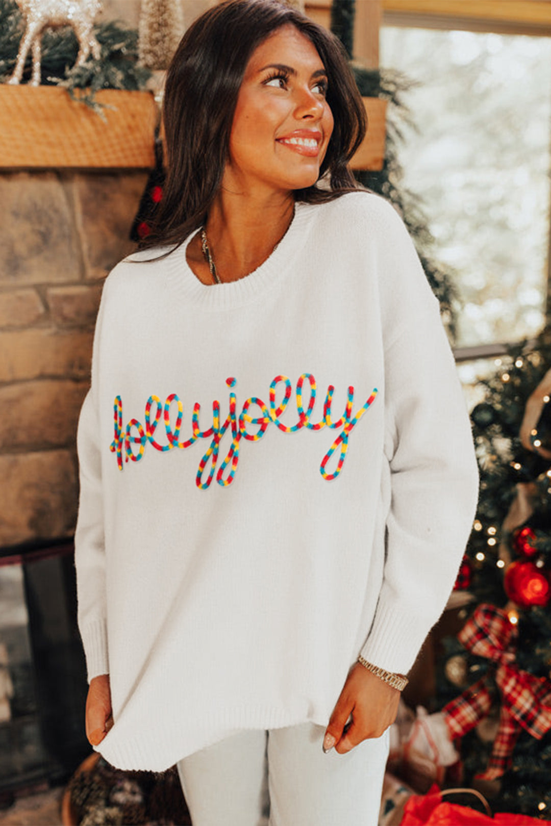Colorful Holly Jolly Christmas Knit Loose Sweater