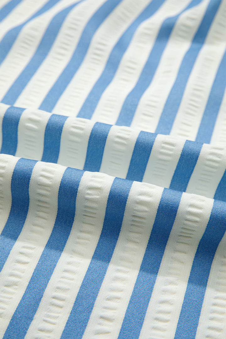 Sky Blue Stripe 3/4 Sleeve Collared Neck Blouse