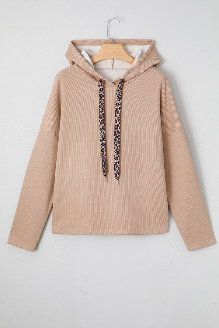 Thermal Textured Leopard Drawstring Baggy Hoodie
