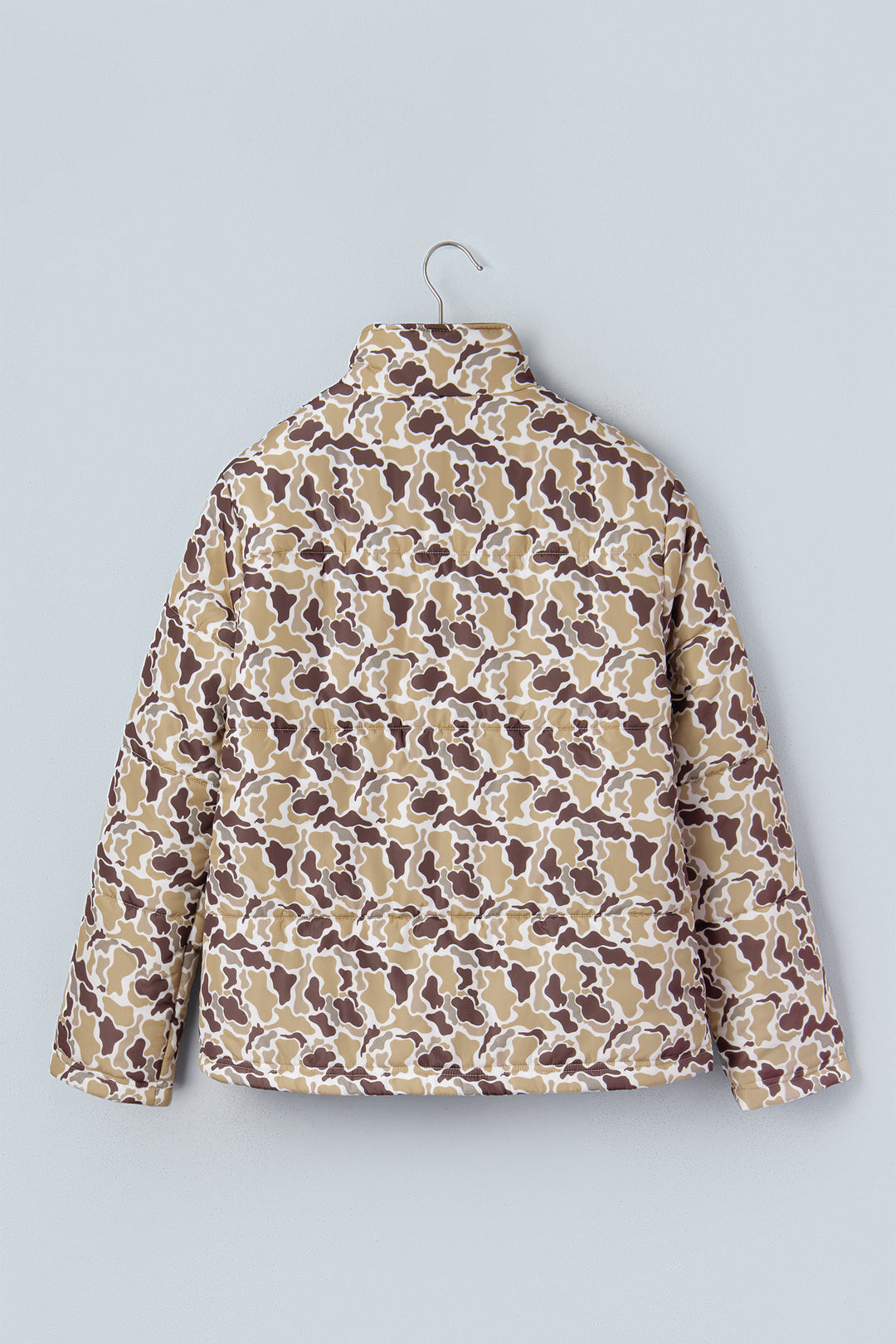 Multicolour Camouflage Quilted Metal Button Collar Long Sleeve Puffer Coat