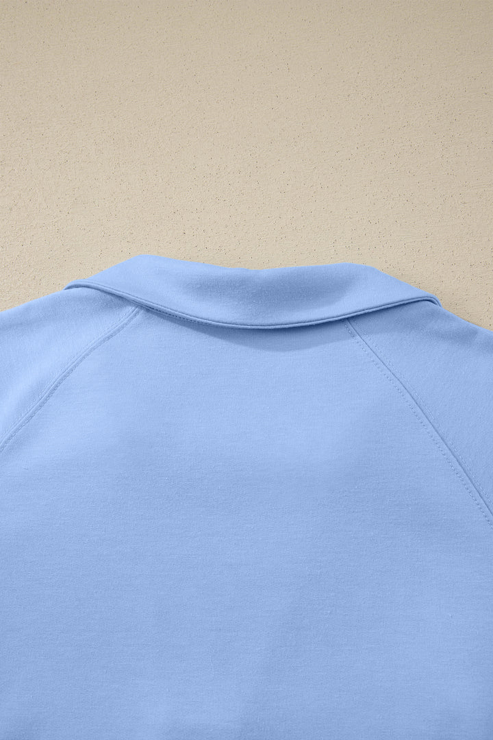 Sky Blue Collared V Neck Tee Drawstring Elastic Waist Shorts 2pcs Outfit