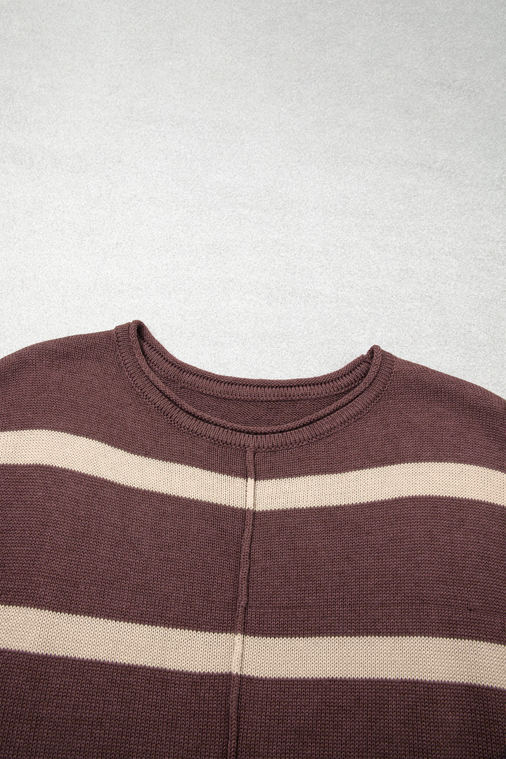 Brown Stripe Knit Western Short Sleeve Sweater
