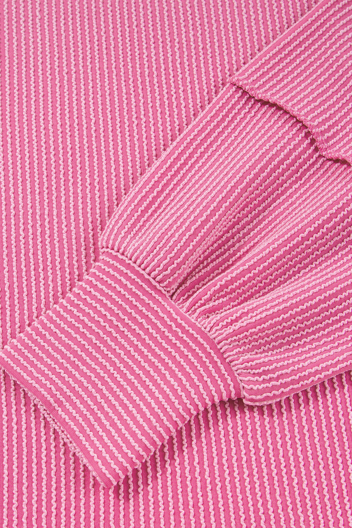 Bonbon Spiral Ribbed Exposed Seam Detail Plus Size Long Sleeve Top