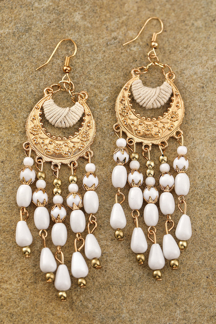 Boucles d'oreilles bohèmes à pampilles et perles en alliage