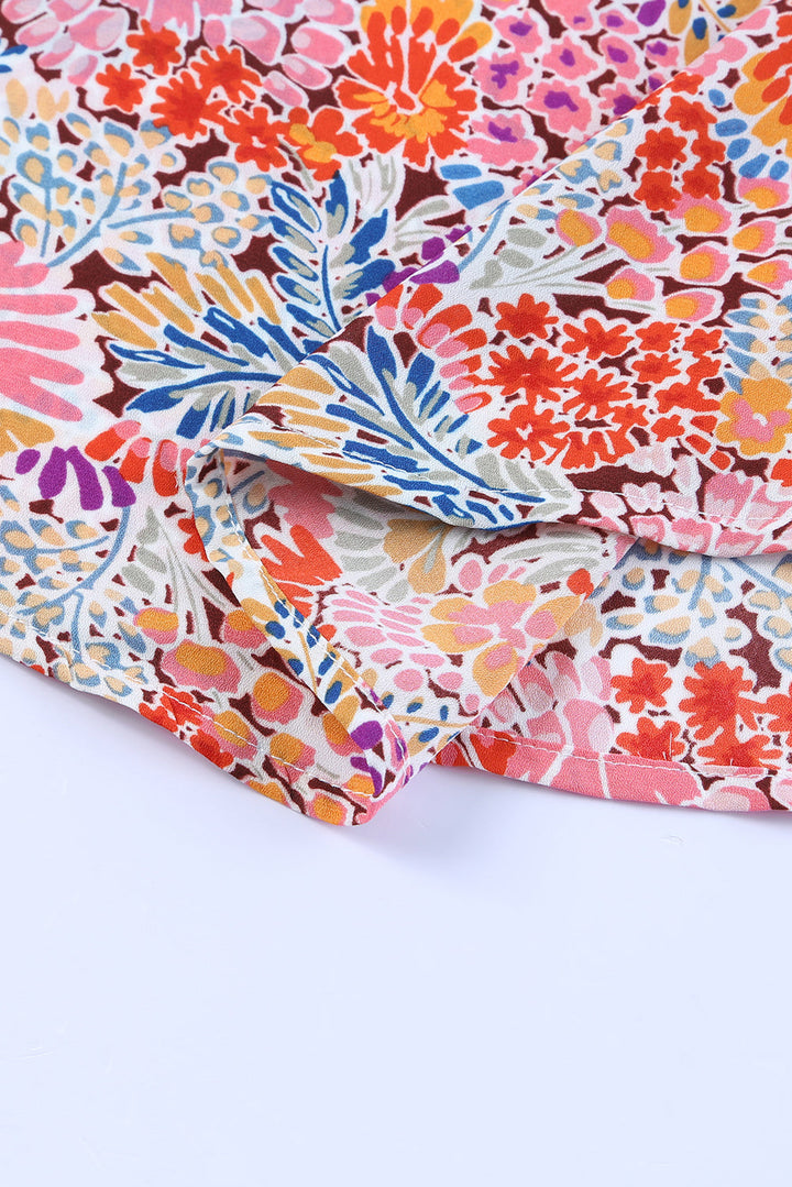 Mix Floral Pattern Bubble Sleeve Blouse