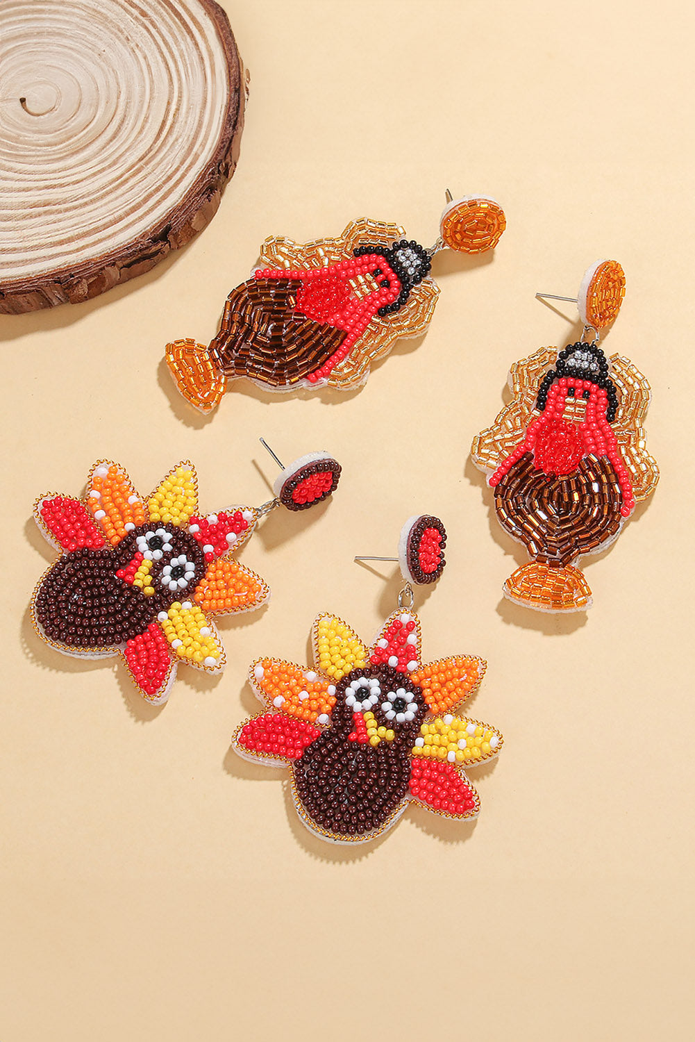 Boucles d'oreilles perlées en forme de dinde pour Thanksgiving