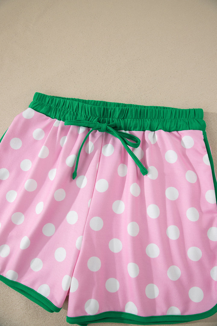 Pink Polka Dot Contrast Edge Casual Short Set