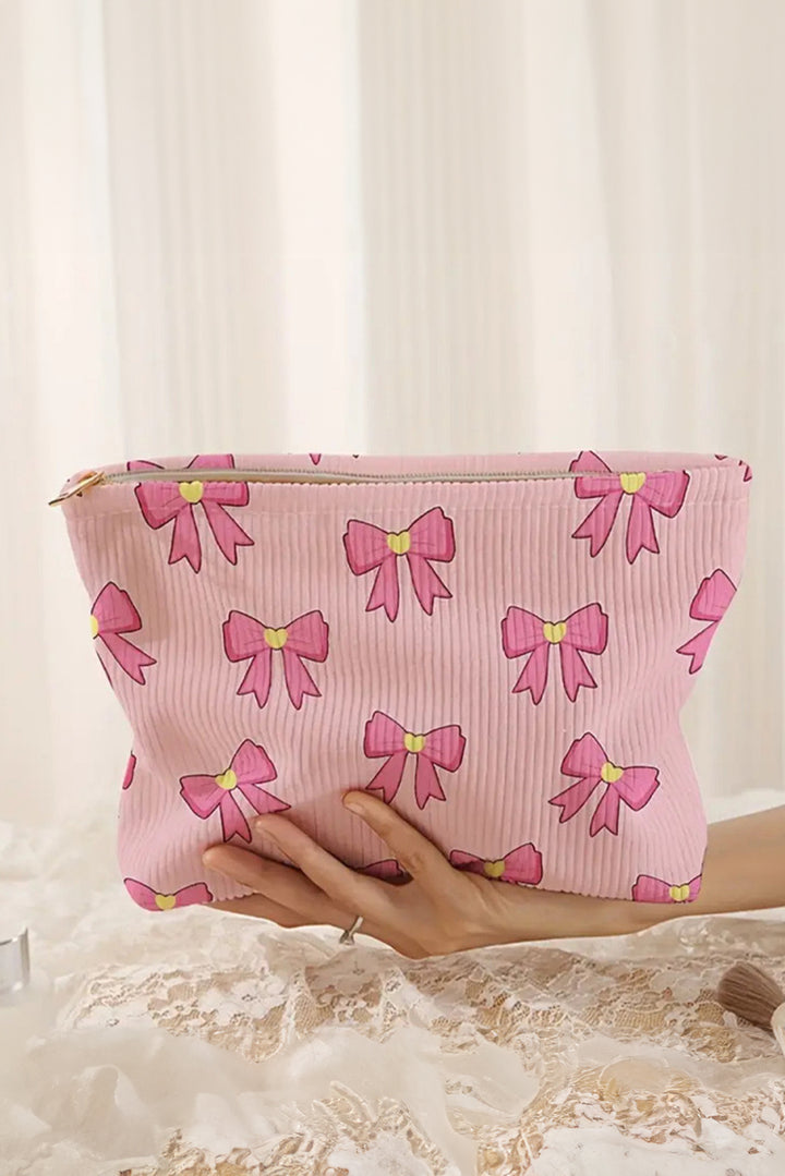 Bow Tie Print Corduroy Makeup Bag