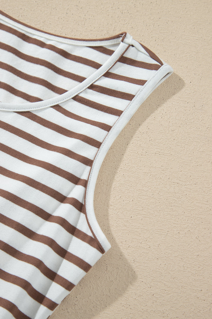 Chestnut Striped Colorblock Sleeveless Casual Long Dress