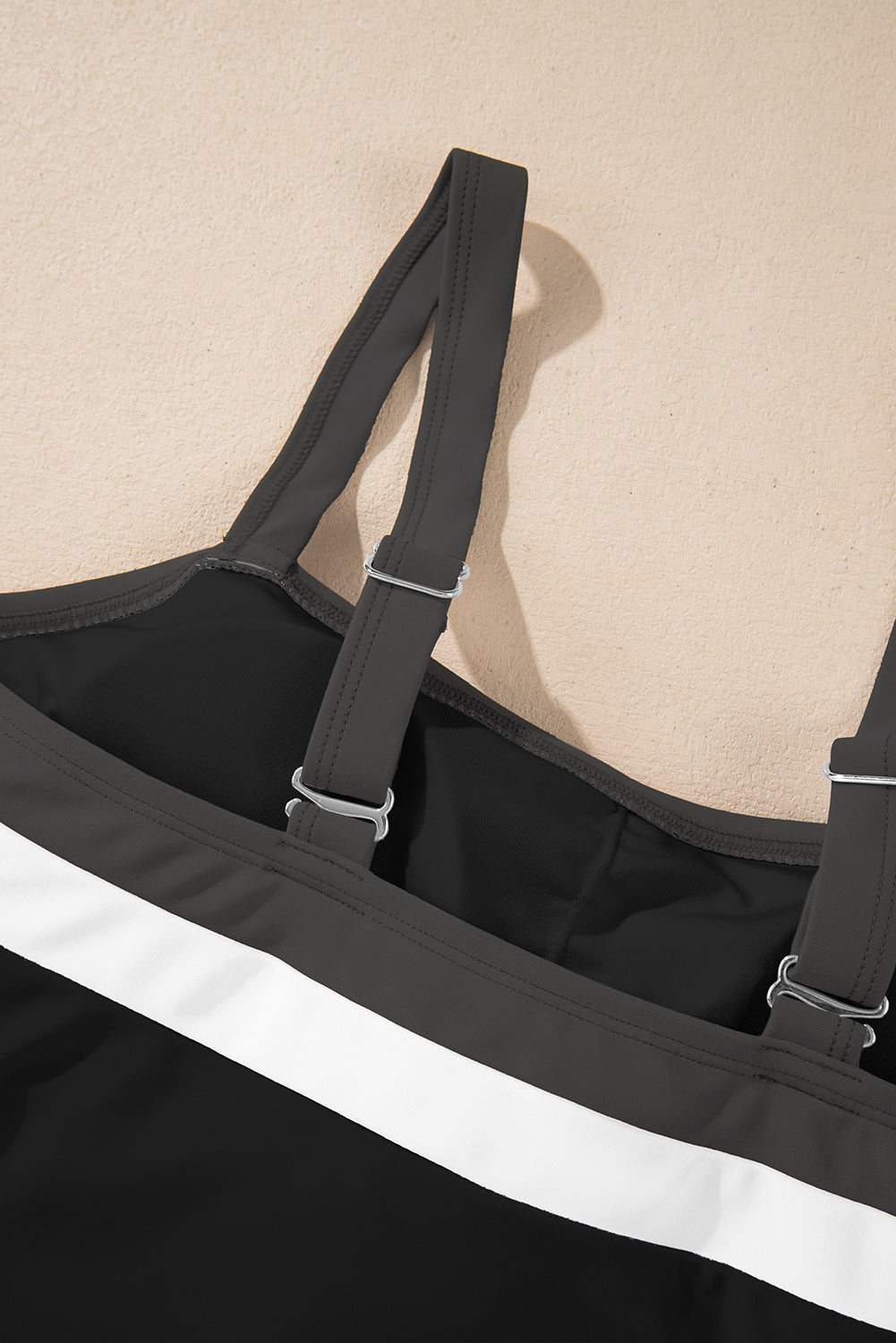 Black Color Block Detail Adjustable Straps One Piece Swimsuit