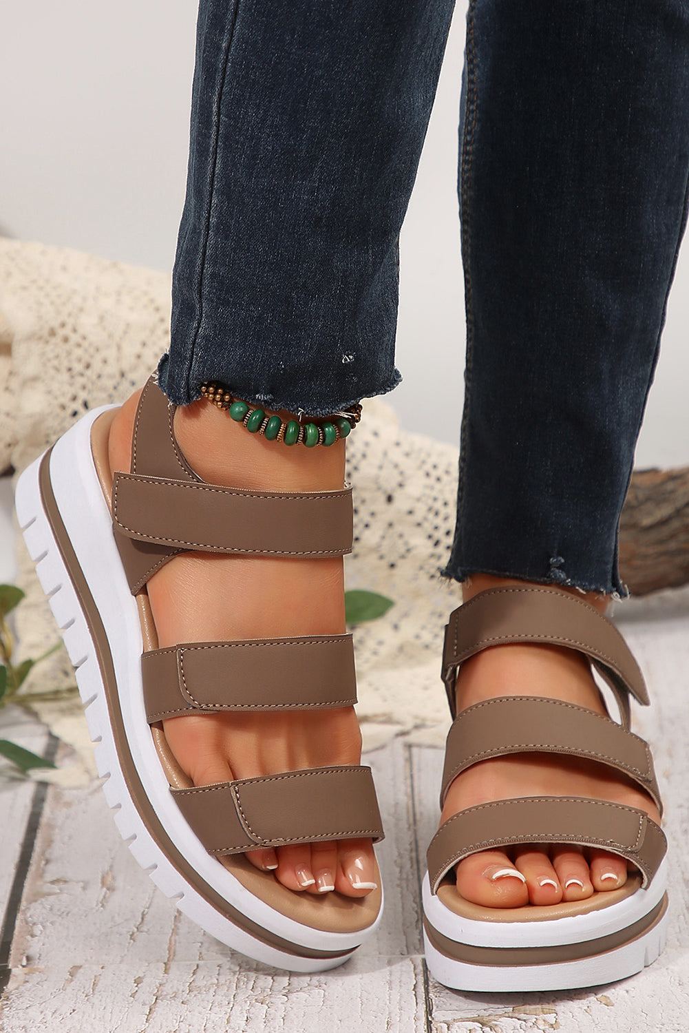 Hollow Out Buckle PU Leather Platform Sandals