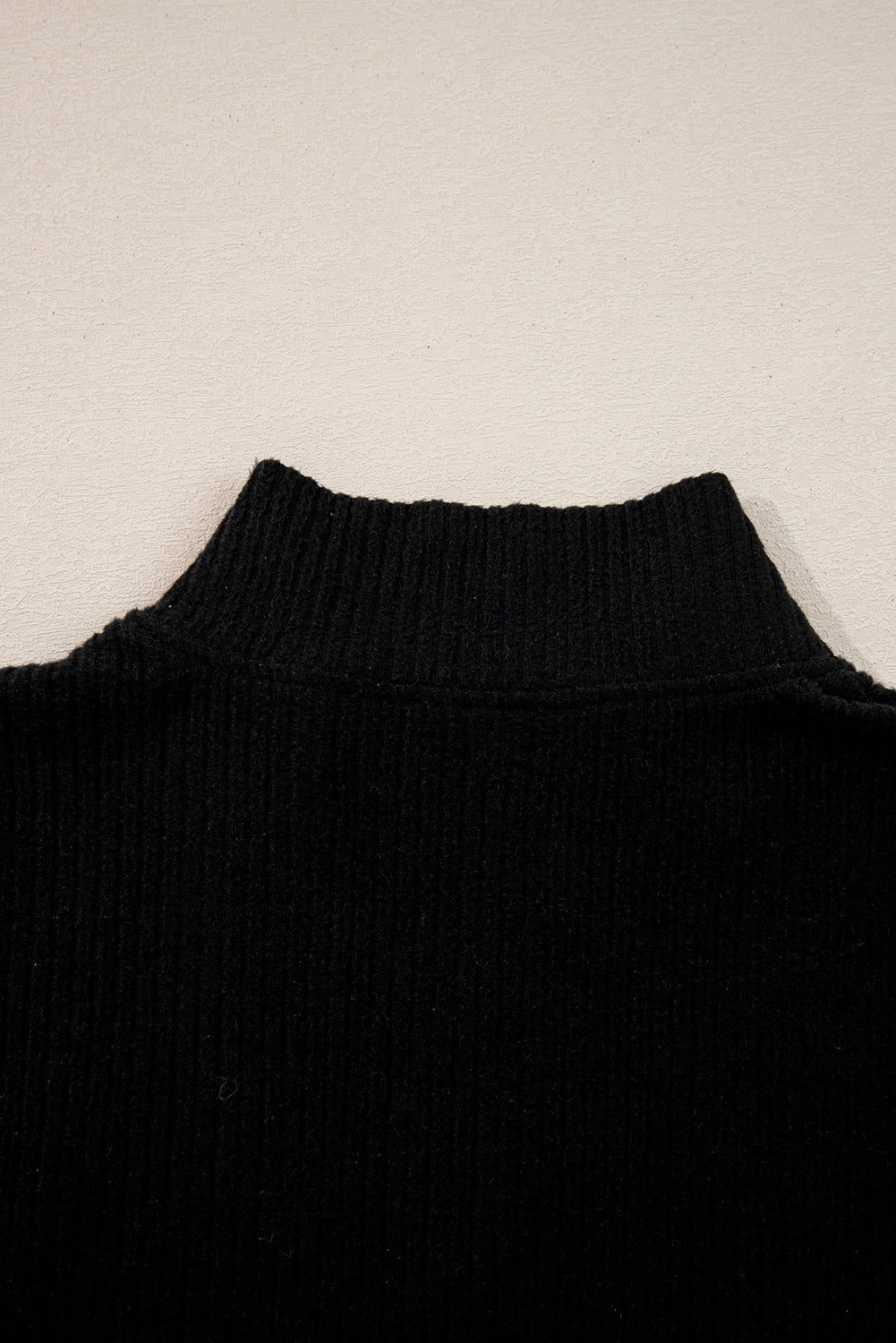 Black Ribbed Zip Stand Neck Pullover Bodycon Skirt 2pcs Set