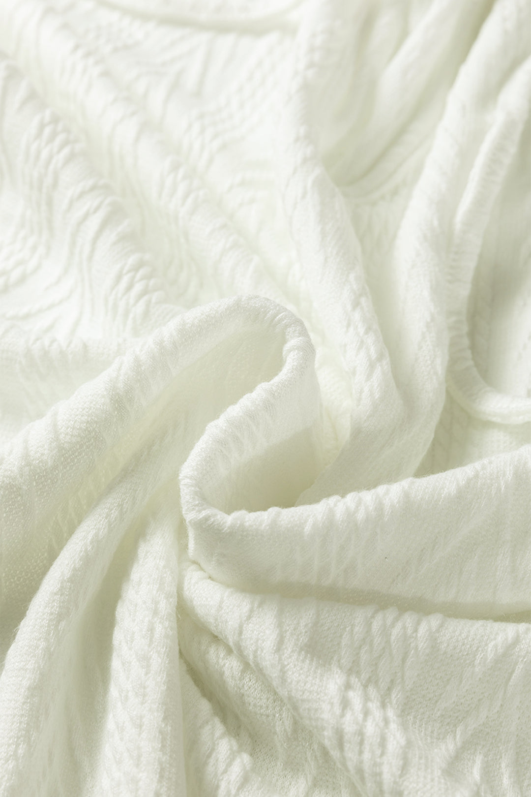 Floral Patchwork Textured Knit Drawstring V Neck Blouse