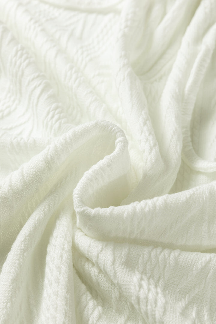 Floral Patchwork Textured Knit Drawstring V Neck Blouse