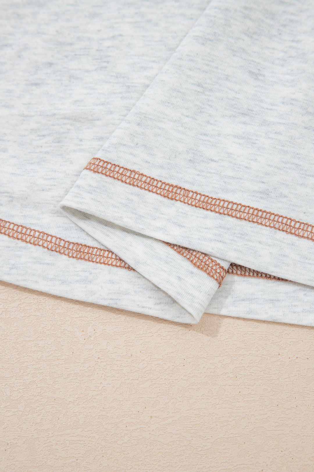 Light Grey Raw Seam Color Block Detail Buttoned Henley Tee