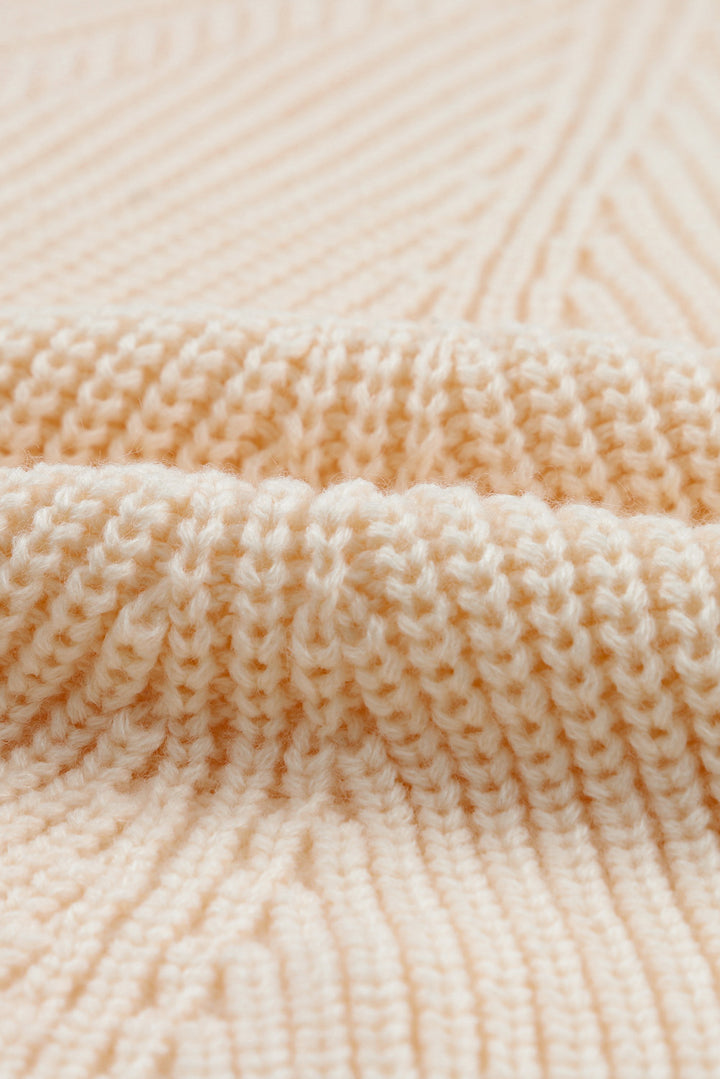 Chic Beige Hollow-out Puffy Sleeve Knit Sweater