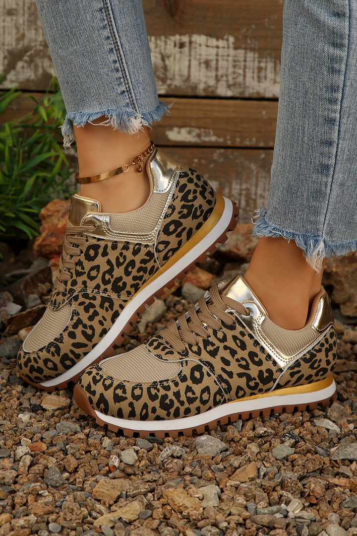 Leopard Faux Suede Mixed Patchwork Lace Up Sneakers
