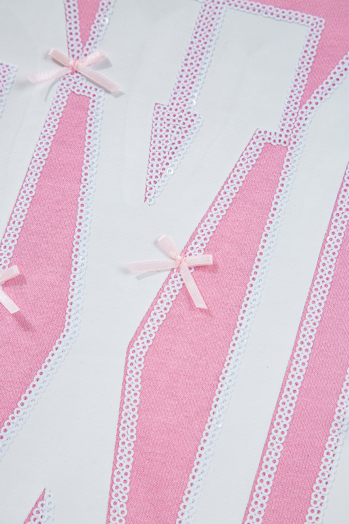 Bow Sequin XOXO Letter Graphic Exposed Seam Baggy Sweatshirt