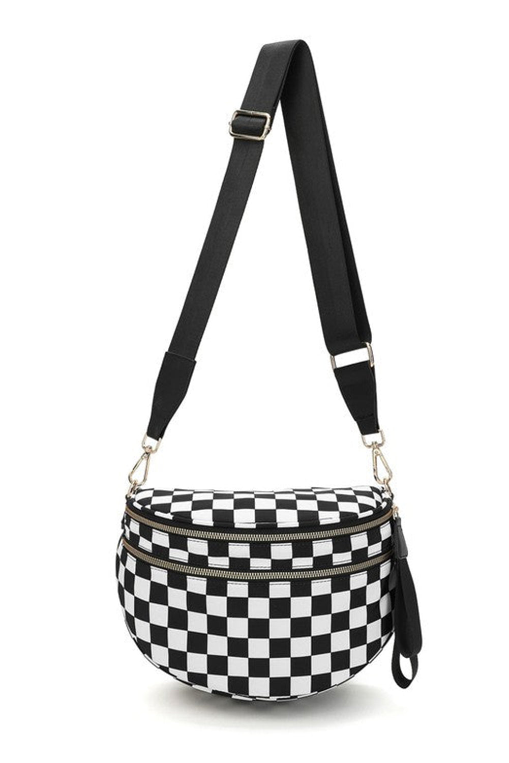 Checkered Print Wide Strap Large Crossbody Bag