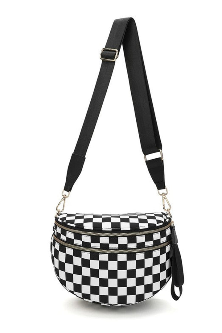 Checkered Print Wide Strap Large Crossbody Bag