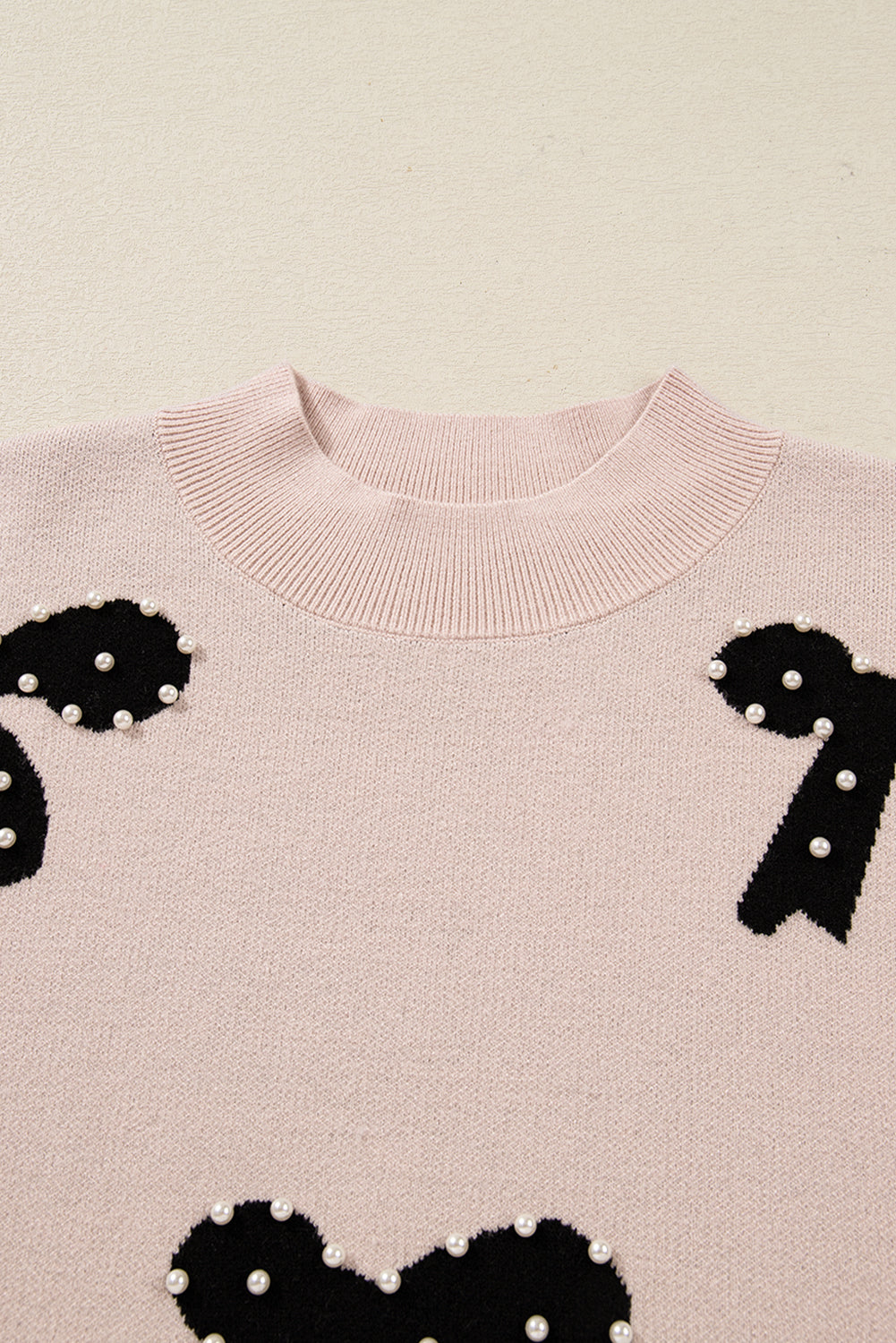 Pearl Embellished Bow Pattern Loose Sweater