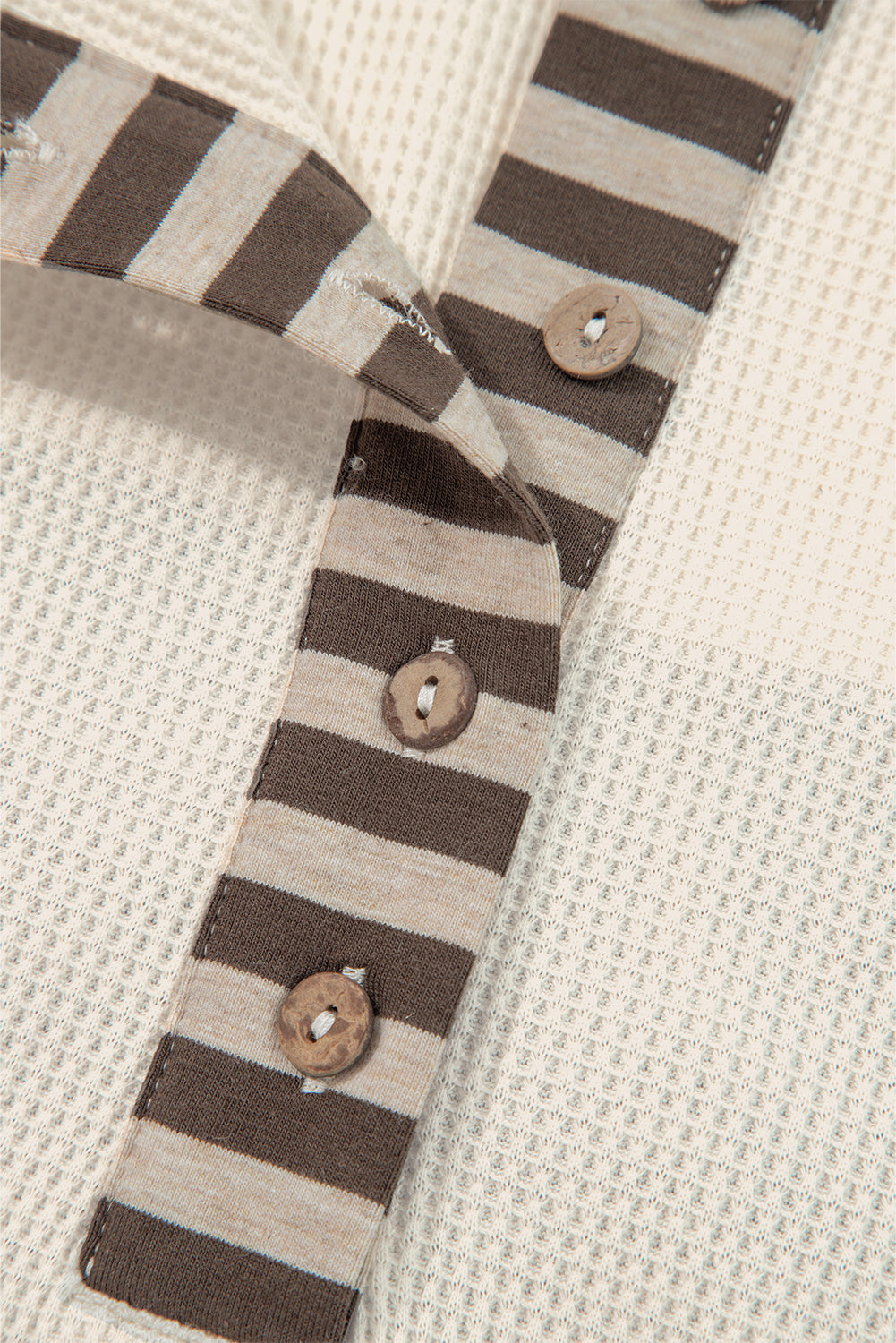 Waffle Stripe Plaid Patchwork Henley Knit Top