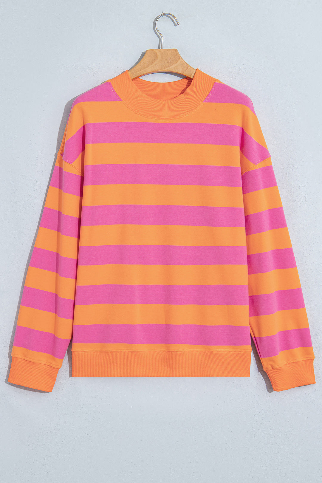 Orange Stripe Colorblock Mock Neck Relaxed Sweatshirt