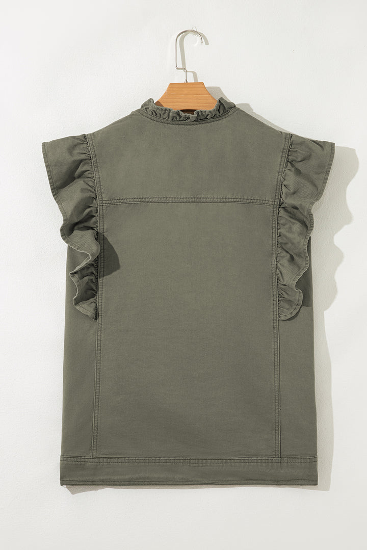 Green Bay Ruffled Patchwork Denim Jacket Vest