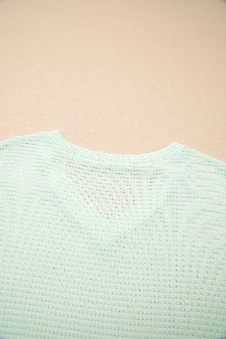 Clearly Aqua Waffle V Neck Short Sleeve Knit Top
