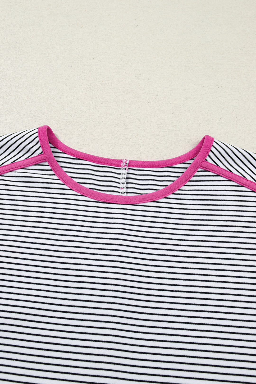 Rose Stripe Contrast Trim Round Neck Summer T Shirt