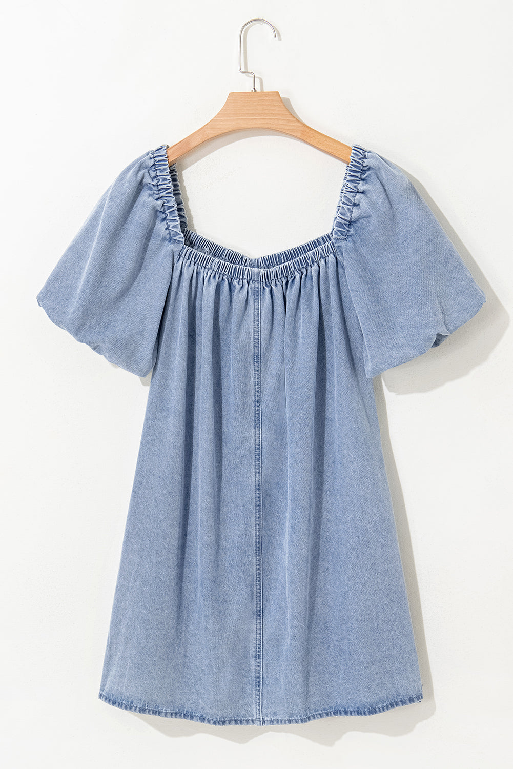 Robe babydoll en jean à manches bouffantes et col carré