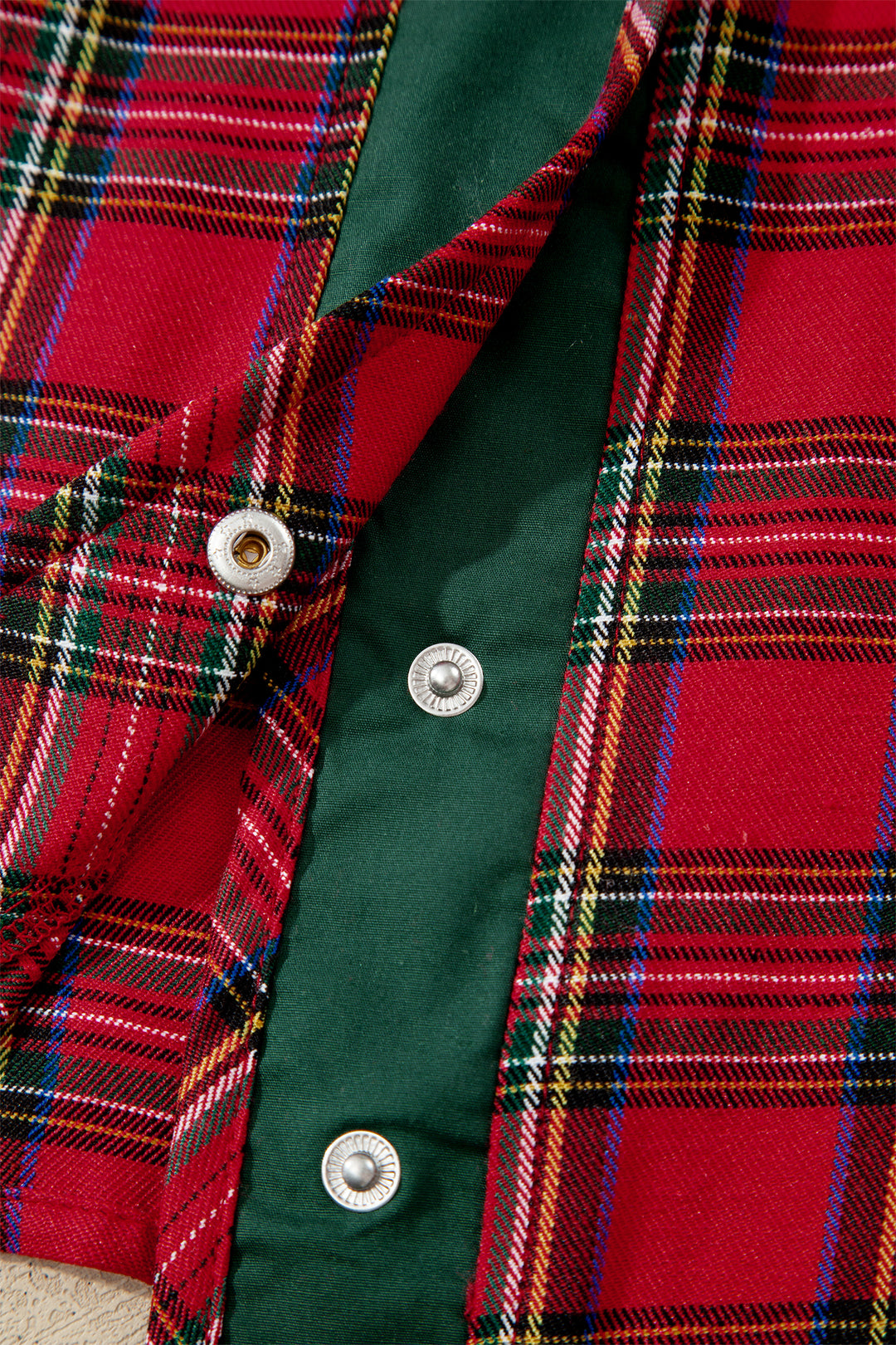 Red Plaid V Neck Ruffle Color Block Trim Short Sleeve Shirt