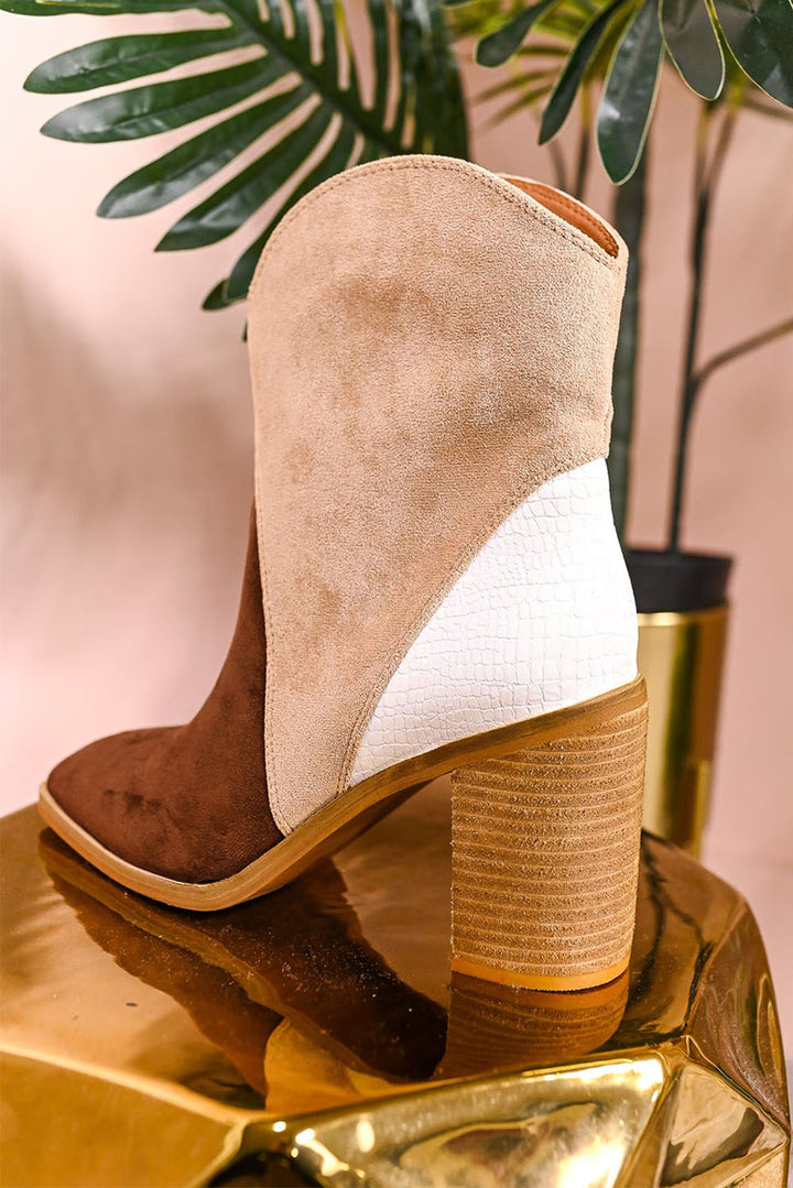 Colorblock Suede Heeled Ankle Booties